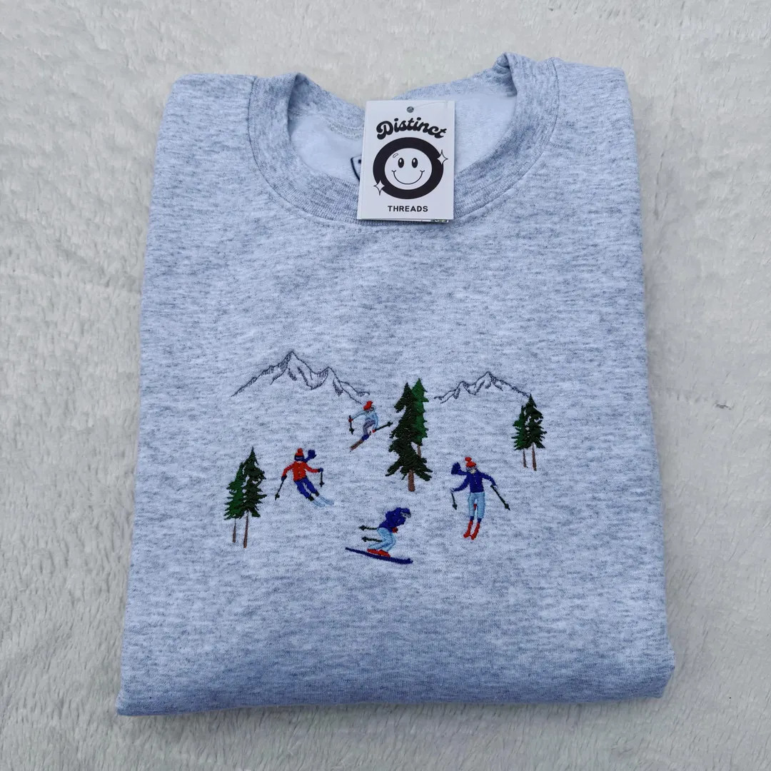 Skiers Embroidered Crewneck Sweatshirt - Etsy | Etsy (US)
