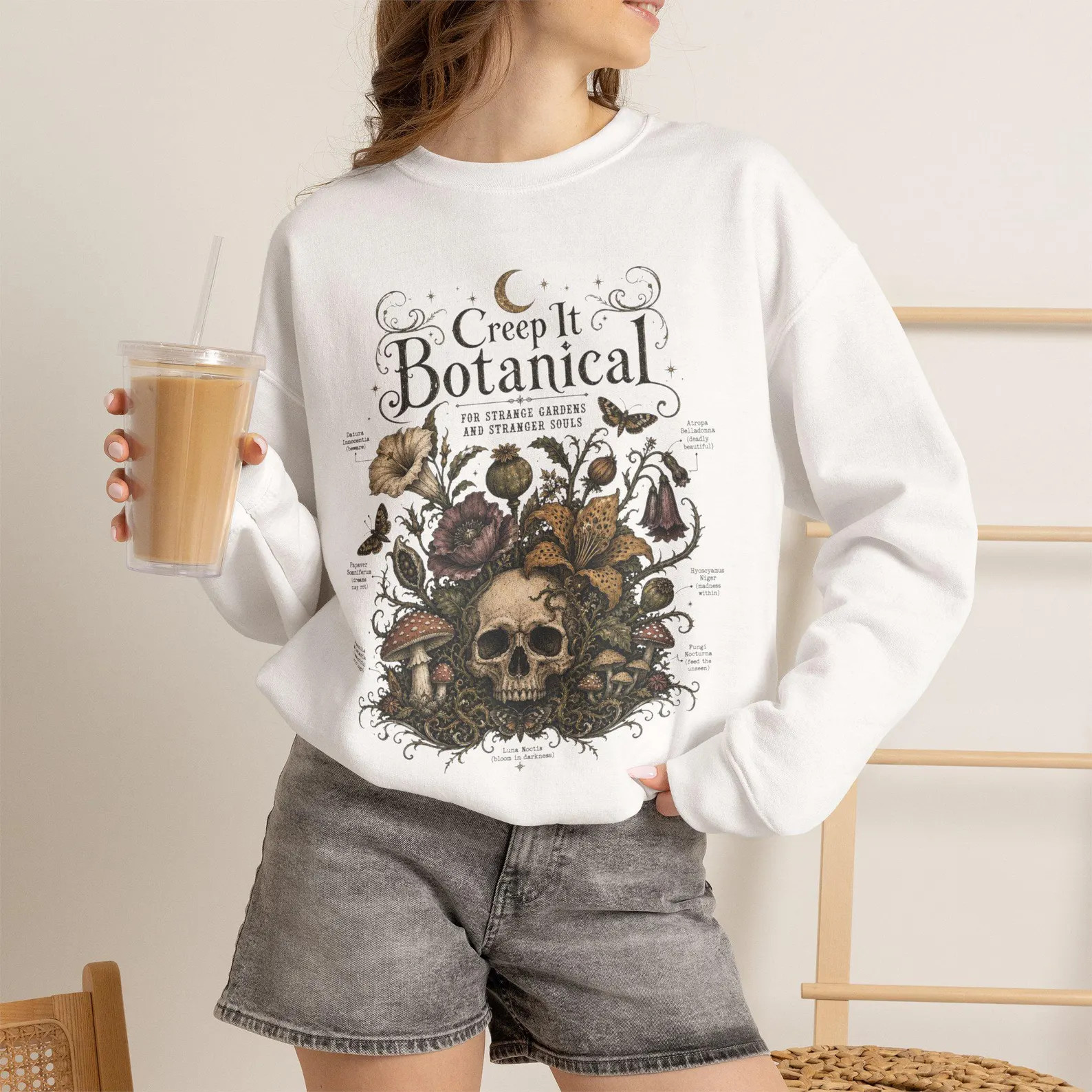 Creep It Botanical skull floral sweatshirt | Botanical Skull Crewneck | Etsy (Global)