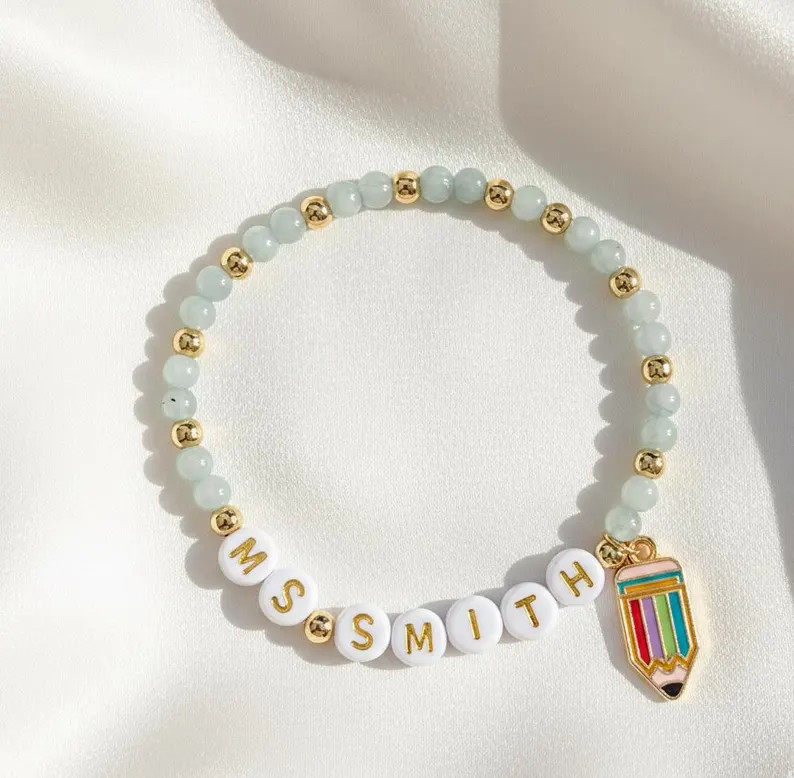 Personalized Teacher Name Bracelets, Custom Teacher Appreciation Bracelet Stack, Valentine's Day ... | Etsy (Global)