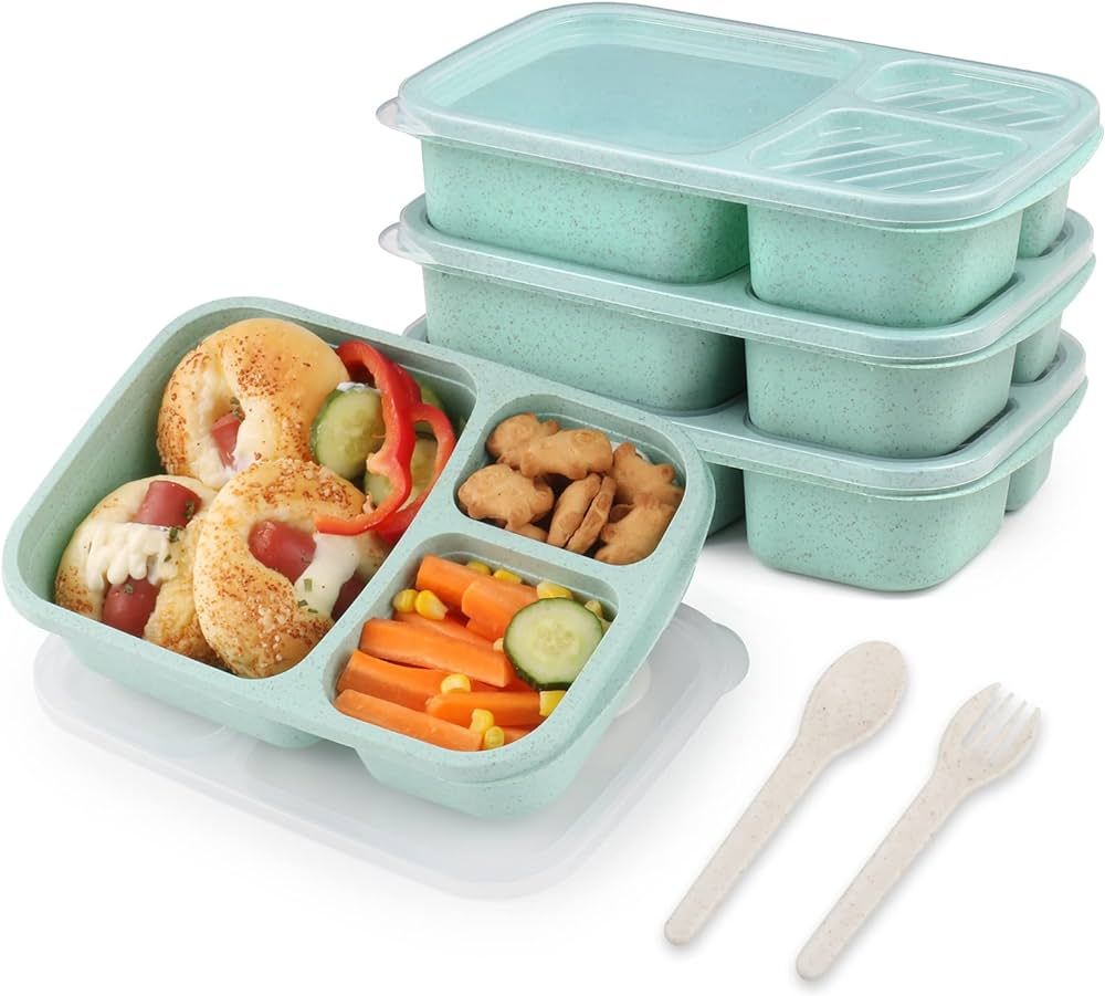 3 Compartments Lunch Containers for Kids Adult, 4 Pack Bento Lunch Box, Reusable Meal Prep Lunch ... | Amazon (US)