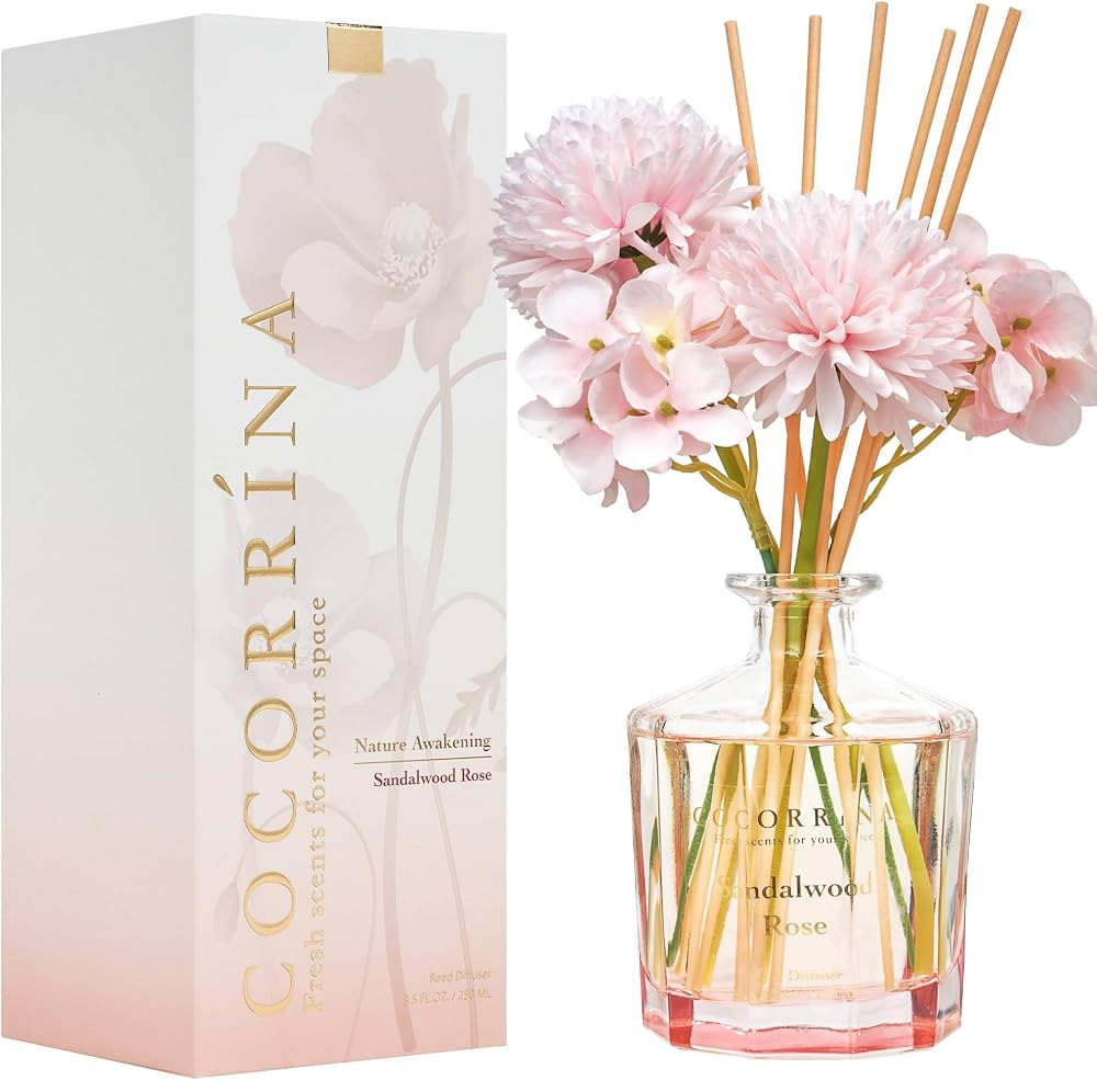 COCORR\u00cdNA Reed Diffuser - Sandalwood Rose 8.5 Fl.oz Flower Reed Diffuser Set with 8 Sticks, ... | Amazon (US)