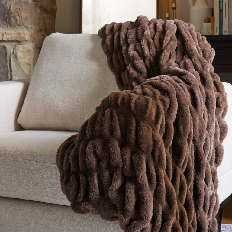 Better Homes & Gardens Brown Ruched Faux Fur Throw, 50"x72" | Walmart (US)