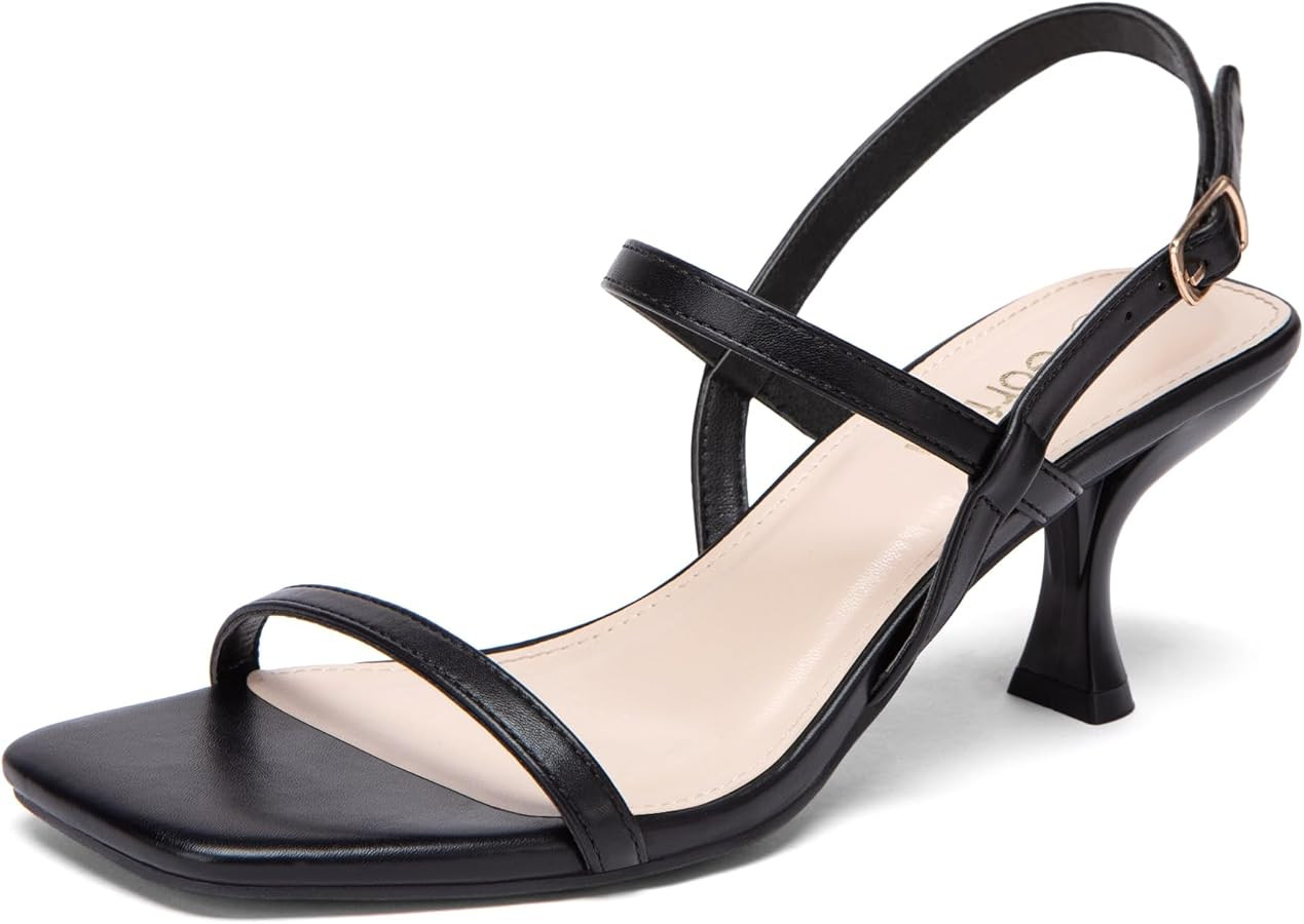 Women's Strappy Kitten Heel Sandals Square Open Toe Low Heel Buckle Ankle Strap Comfortable Fashi... | Amazon (US)