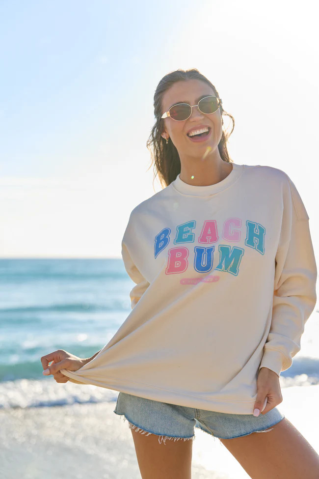 Beach Bum Cream Graphic Sweatshirt | Pink Lily