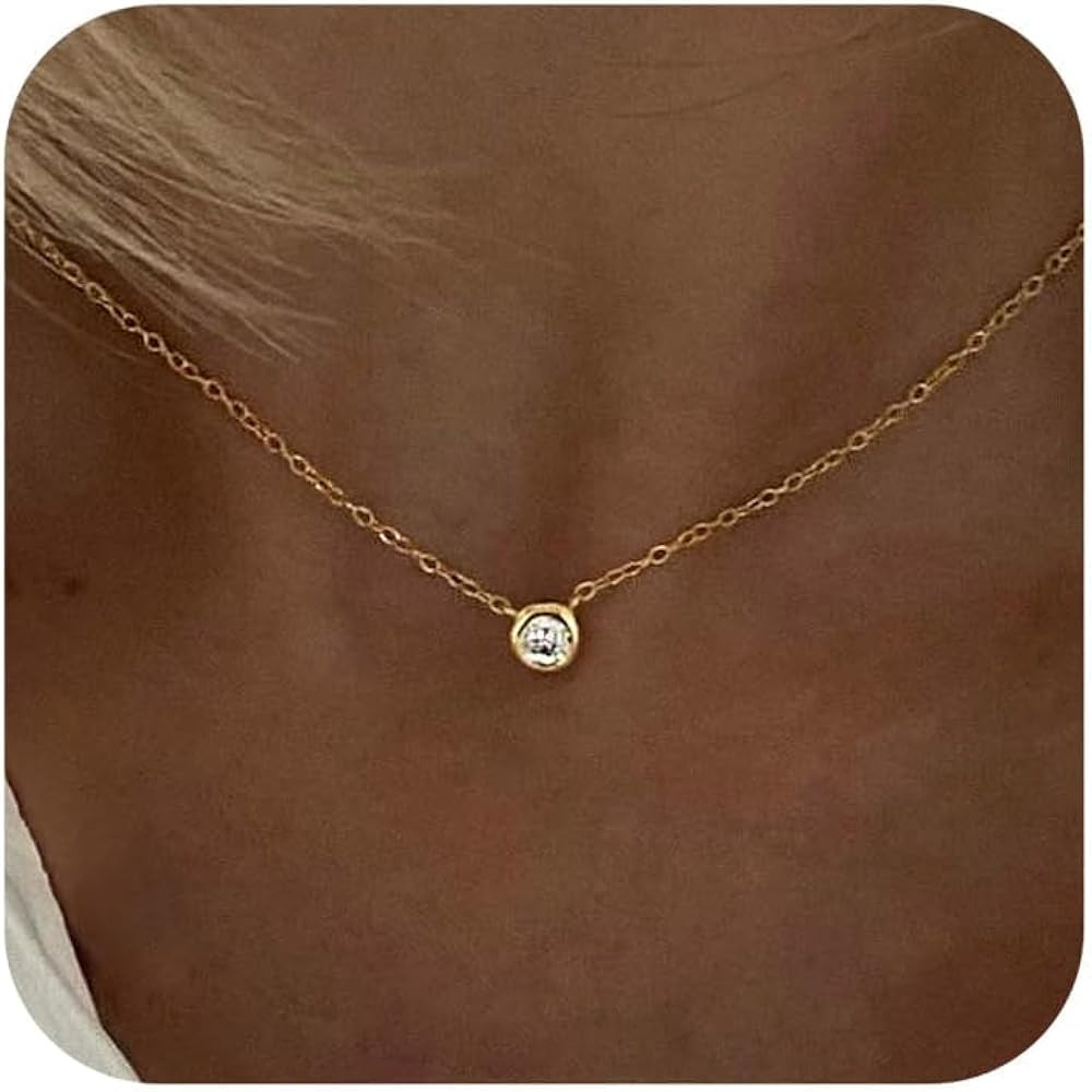 Tewiky Dainty 14k Gold Plated/Silver Cubic Zirconia Necklaces for Women, Simple CZ Jewelry Neckla... | Amazon (US)