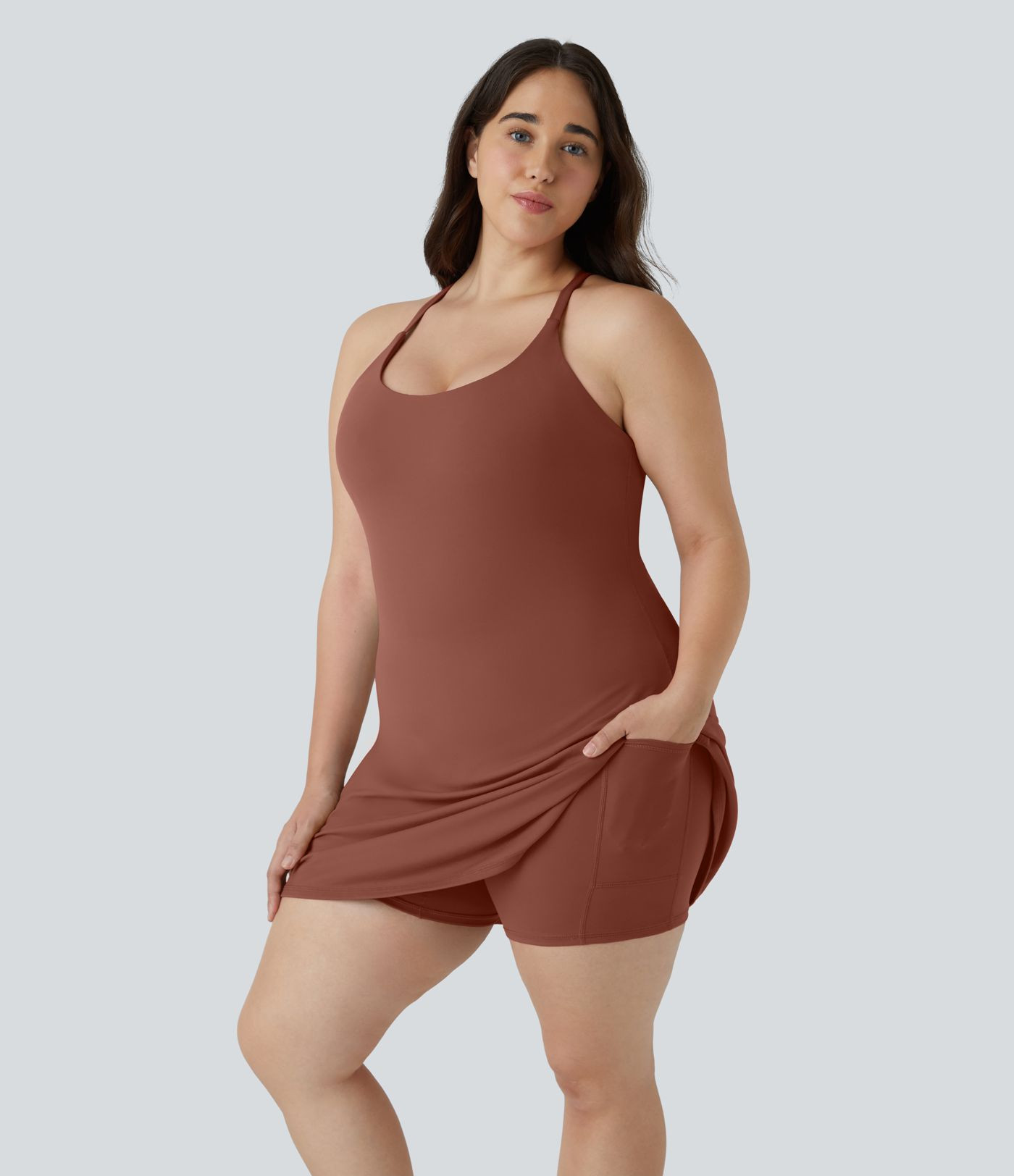 Everyday SoftlyZero\u2122 Plush Backless 2-in-1 Flare Workout Plus Size Dress-Wannabe-Easy Peezy | HALARA