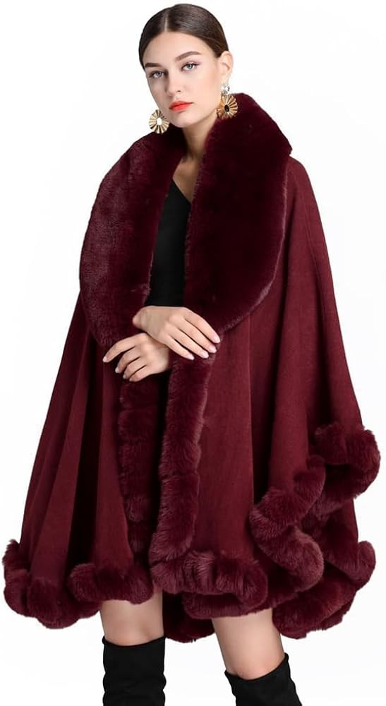 Old DIrd Elegant Faux Fox Fur Collar Knitted Cardigan Shawl Bride Wedding Party Shawl Cloak Coat | Amazon (US)