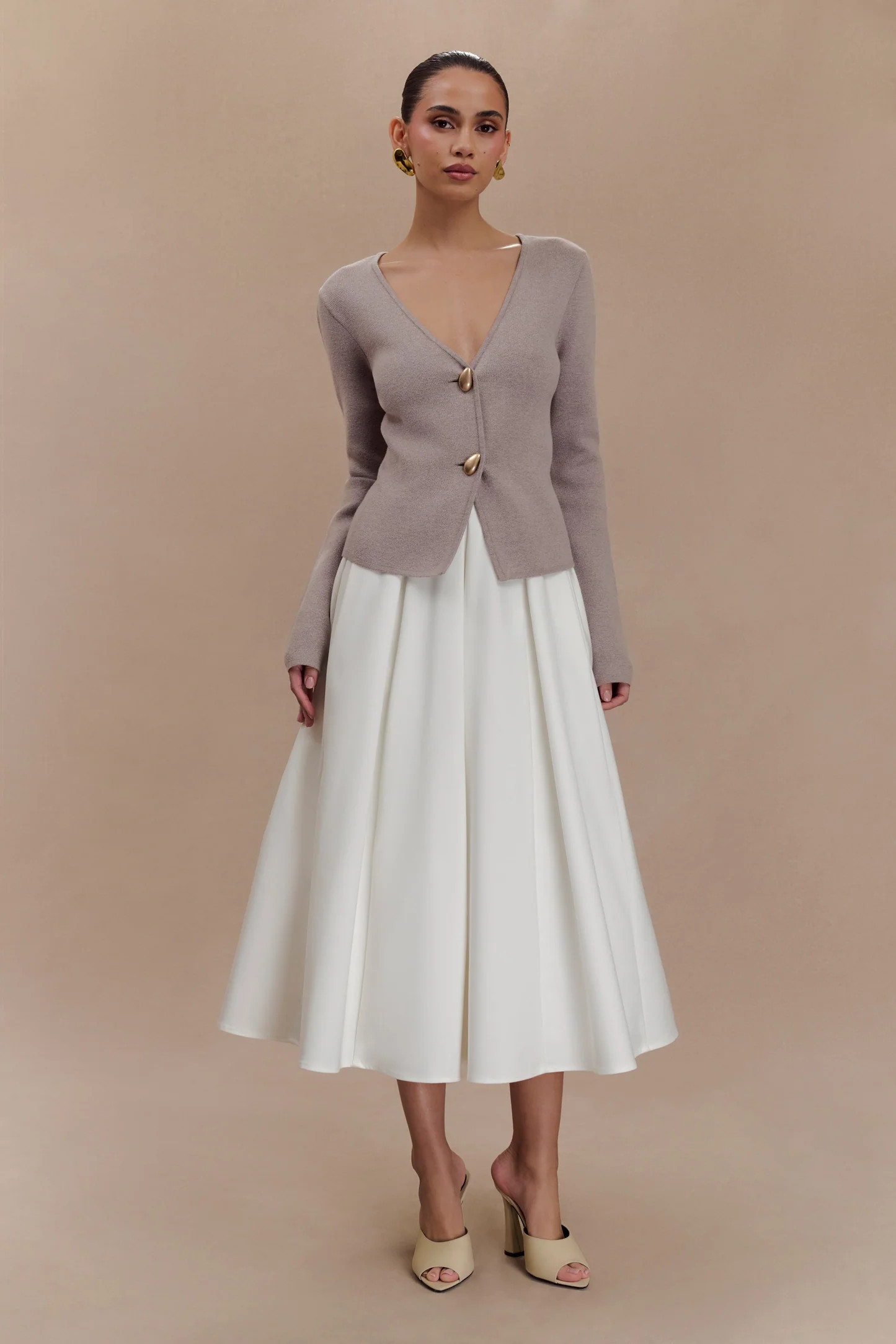 Veda Wide Sleeve Knit Cardigan - Stone Marle | MESHKI US