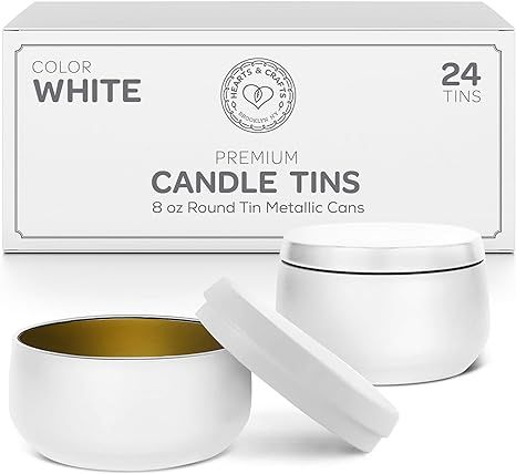 Hearts & Crafts White Candle Tins 8 oz with Lids - 24-Pack of Bulk Candle Jars for Making Candles... | Amazon (US)