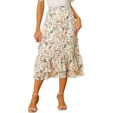 Allegra K Women's Printed Skirt Chiffon Elastic Waist Ruffle Tiered Flowy Midi Skirts | Amazon (US)
