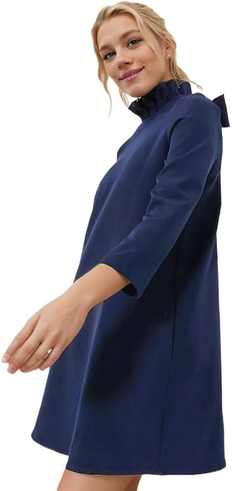 Kedera Women's Summer Casual Mini Dress Ruffle Mock Neck 3/4 Long Sleeve Loose Dress Swing Solid ... | Amazon (US)