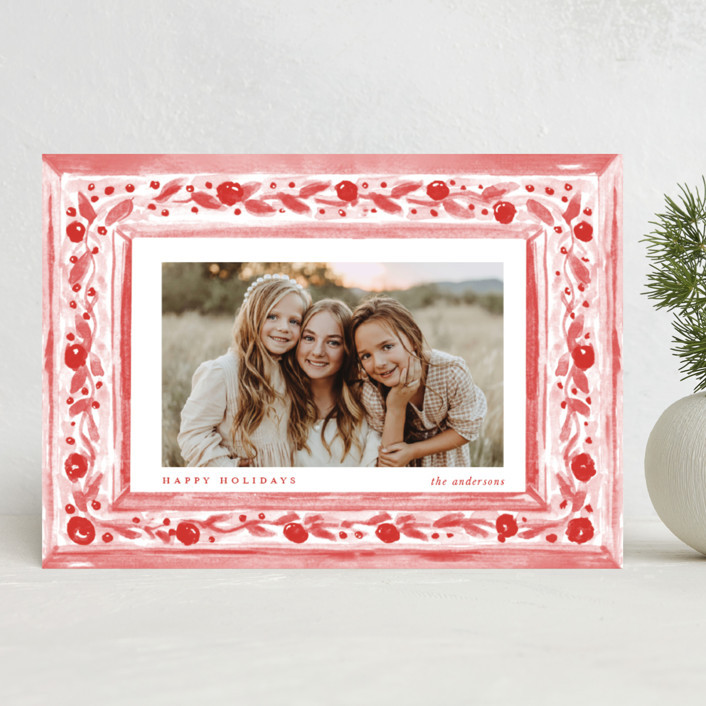 "Decorative Vintage Frame" - Customizable Christmas Photo Cards in Red by Lucrecia Caporale. | Minted
