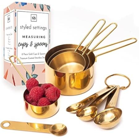 White & Gold Measuring Cups and Spoons Set - Cute Measuring Cups -8PC Gold Stainless Steel Measuring | Amazon (US)