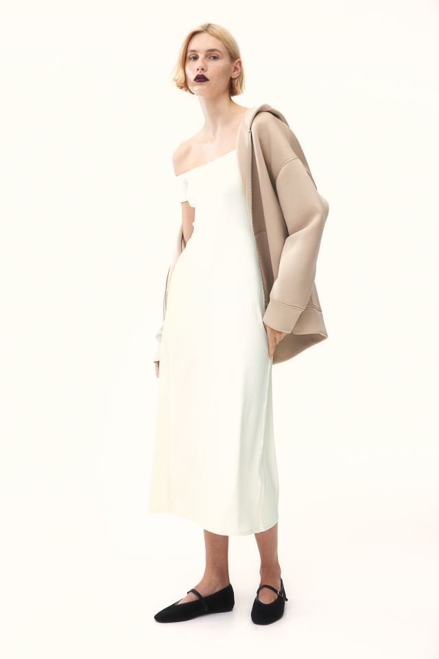 Rib-knit Off-the-shoulder Dress - Cream - Ladies | H&M US | H&M (US + CA)
