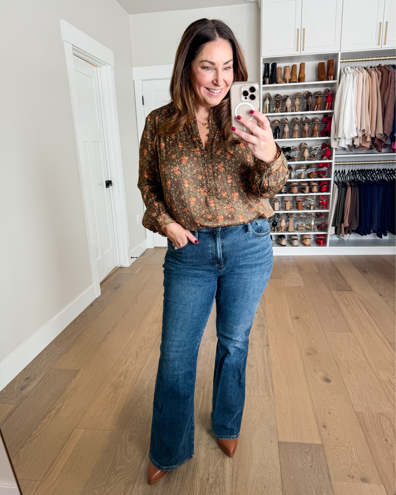 Fall outfit with blouse on sale at Nordstrom wearing size large on blouse 31 in jeans 

#LTKSaleAlert #LTKSeasonal #LTKMidsize