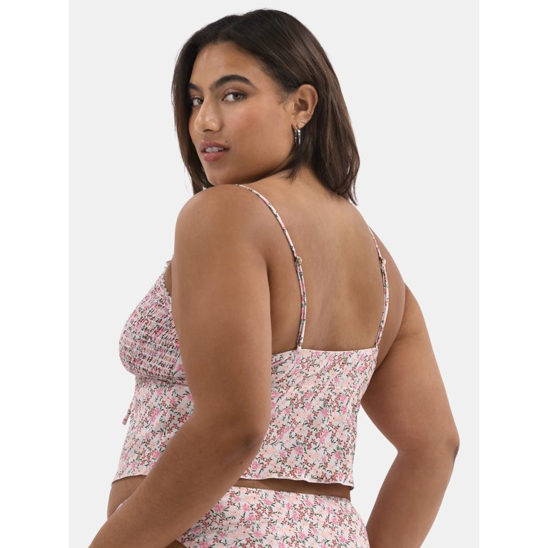 No Boundaries Flutter Away Smocked Crop Top, Women’s | Walmart (US)