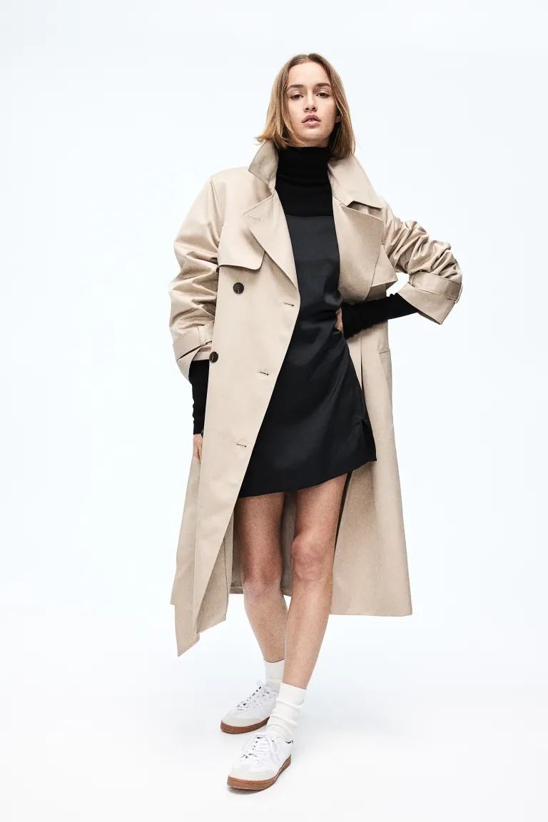 Double-breasted Twill Trench Coat - Beige - Ladies | H&M US | H&M (US + CA)