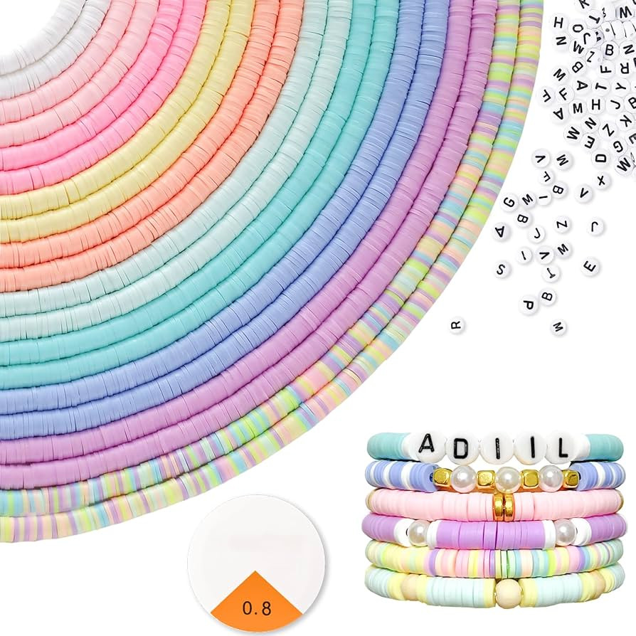 ADIIL 7200pcs Clay Beads Bracelet Making Kit, 10 Colors 6mm Polymer Heishi Beads for Jewelry Maki... | Amazon (US)
