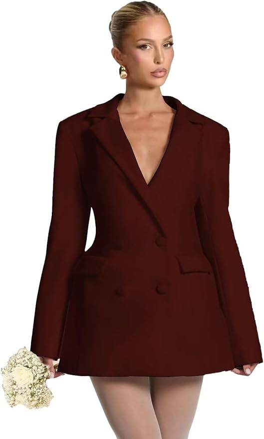 Satin Bridesmaid Blazer for Women Notch Lapel Button Suit Cocktail Party Dress OE87 | Amazon (US)