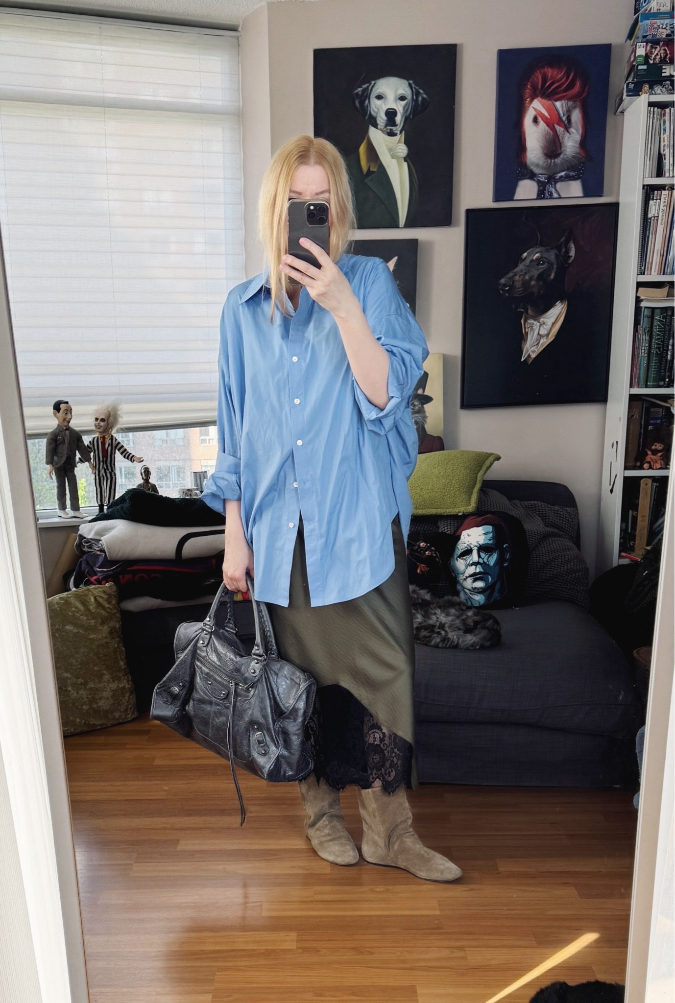 I love an oversized button up over a slip dress. And while technically the dress is green which isn’t a neutral, it has that brown undertone that makes it work easily as one when paired with a brighter colour. 
The boots and bag are preloved.

#LTKcanada #LTKstyletip #LTKsummer