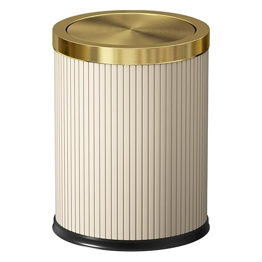 White Gold Bathroom Trash Can,Bedroom Garbage can with lid，Modern Trash Can with Flipping Lid, ... | Amazon (US)