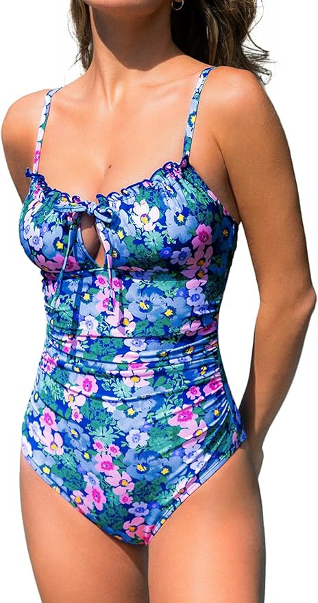 CUPSHE Women's One Piece Swimsuit V Neck Bathing Suit Tummy Control Drawstring Back Hook Adjustab... | Amazon (US)
