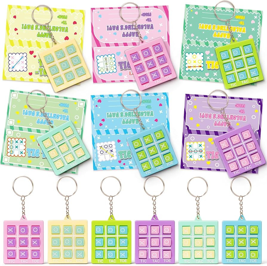 IJIGU Valentines Day Cards for Kids School, 24 Pcs Tic-Tac-Toe Keychains with Valentines' Cards, ... | Amazon (US)