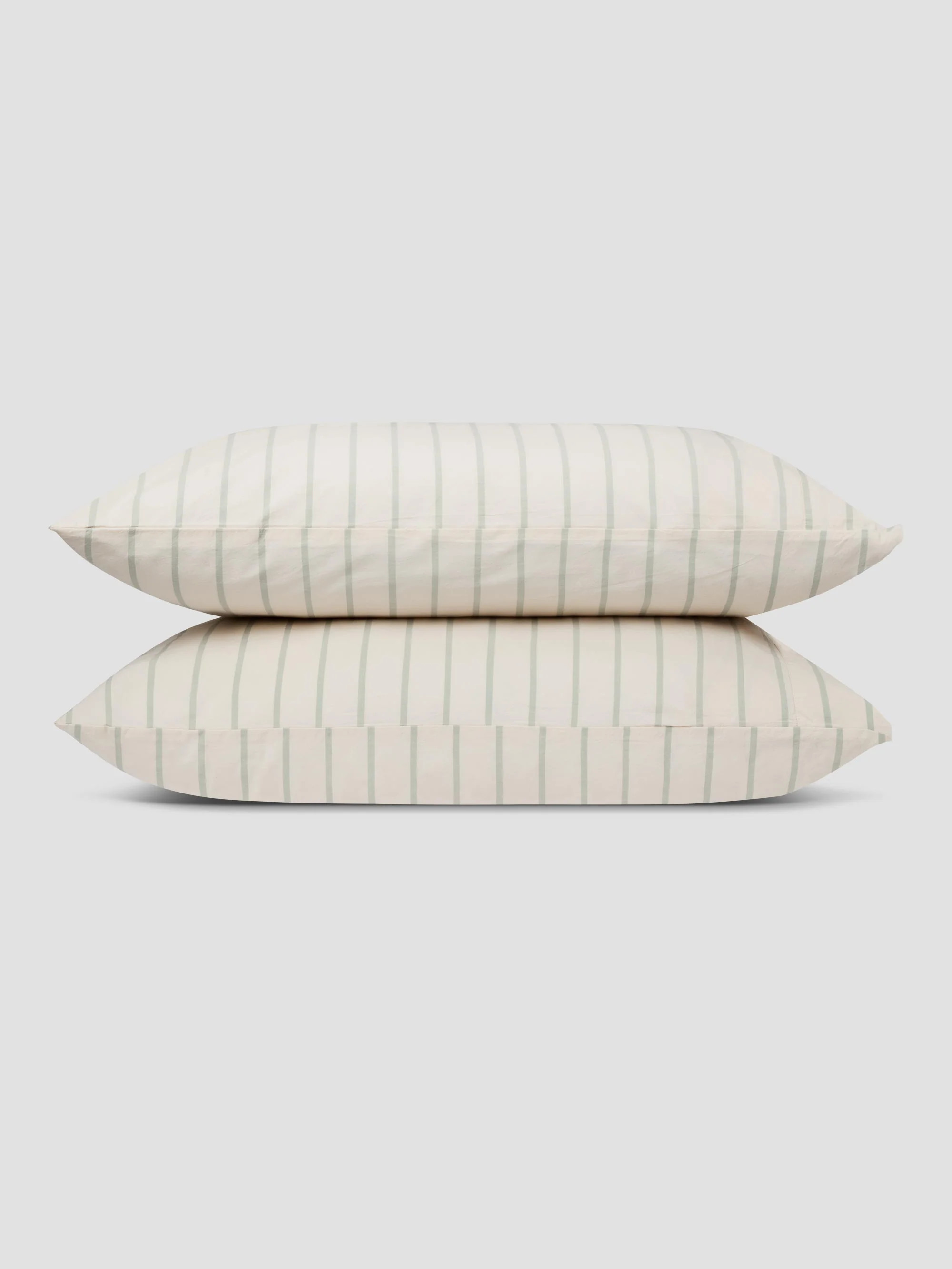 Mellow Green Slumber Stripe Cotton Pillowcases (Pair) | Piglet