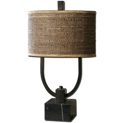 Uttermost Stabina Rustic Bronze Metal Table Lamp with Rattan Oval Shade and Marble Base | Target