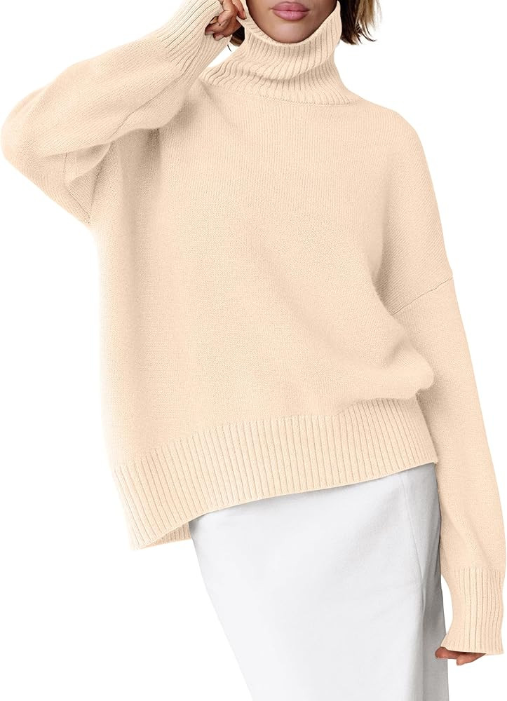 ANRABESS Womens Turtleneck Sweaters Oversized Chunky Long Sleeve Knit High Low Hem Pullover Top 2... | Amazon (US)