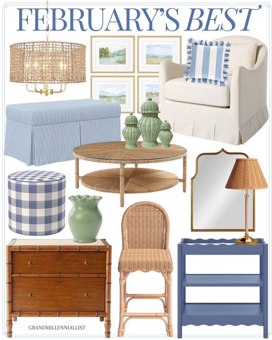 February’s Best Sellers

Grandmillennial Classic Home Southern Home Coastal Home

Lighting, artwork,
Upholstered chair, mirrors, lamps, tables, ottomans, ginger jars 

Target Home, Amazon Home, Ballard Designs, Serena & Lily 

#LTKSeasonal #LTKHome #LTKStyleTip