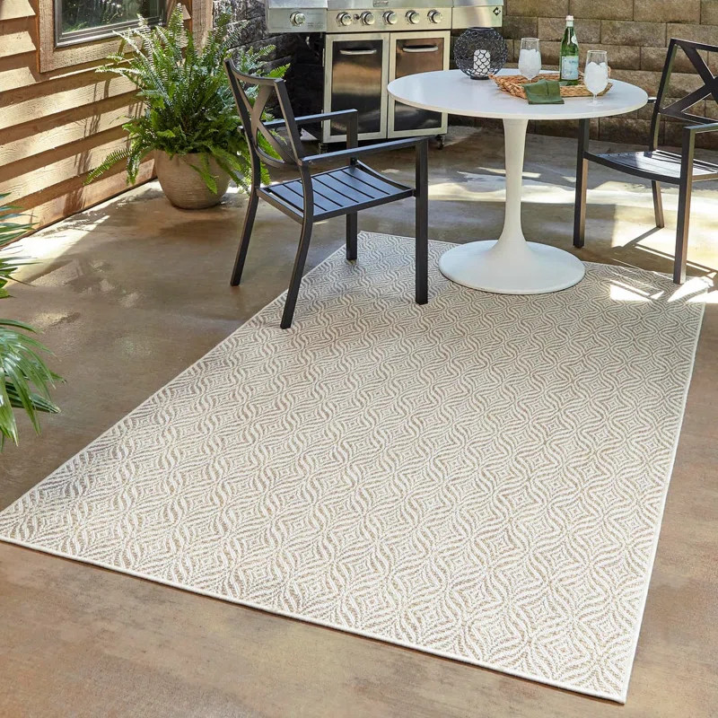 Loganville Geometric Tan/Ivory Indoor/Outdoor Area Rug | Wayfair North America