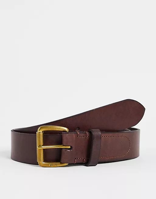 Polo Ralph Lauren leather belt in brown with gold logo | ASOS (Global)