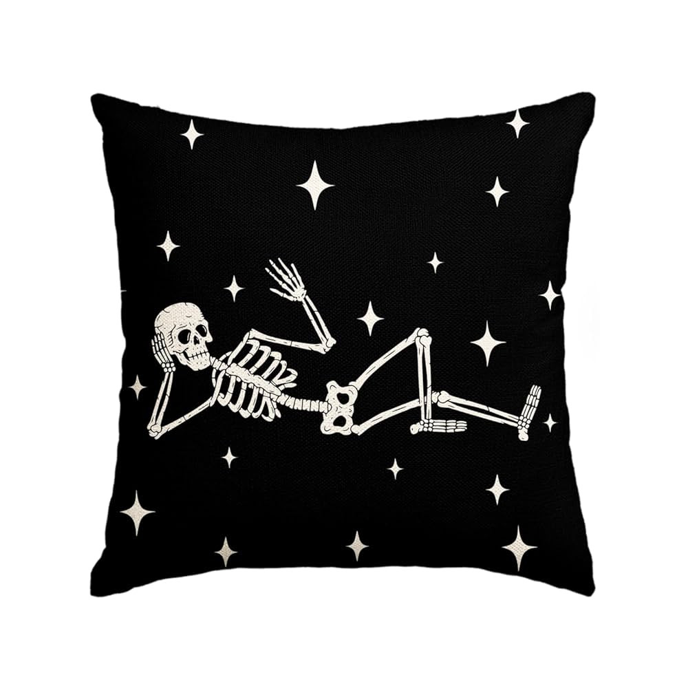 AVOIN colorlife Halloween Cool Skull Throw Pillow Cover, 18 x 18 Inch Skeleton Holiday Farmhouse ... | Amazon (US)