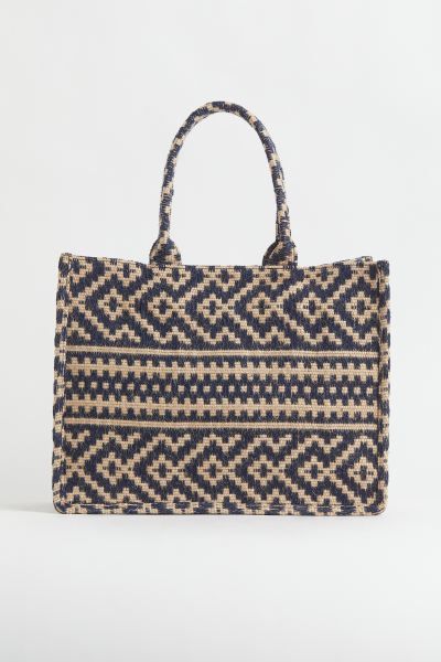 Handbag in a jacquard-weave cotton blend with two handles. Inner compartment with zipper. Lining ... | H&M (US + CA)