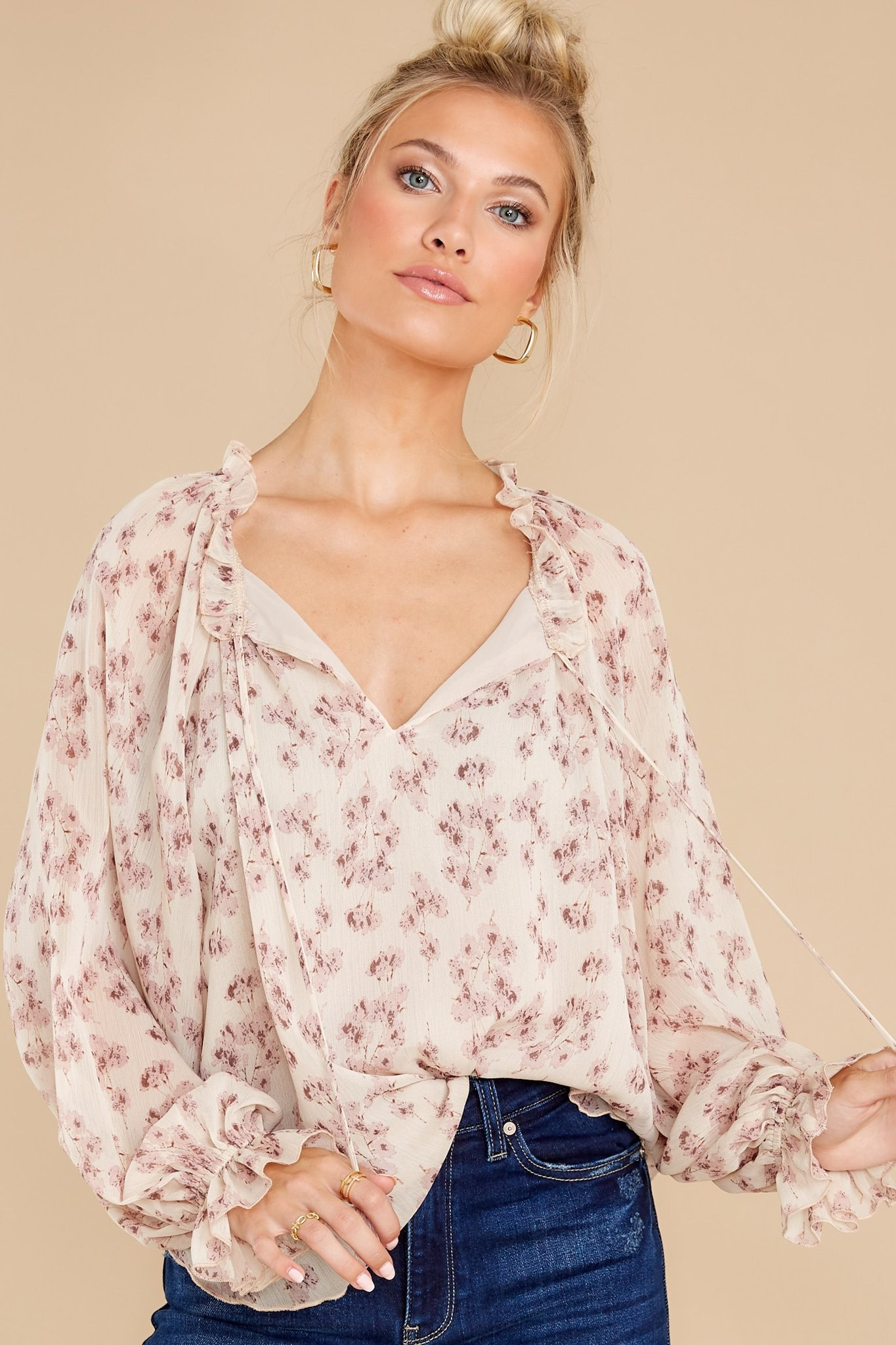 Garden Greetings Blush Floral Print Top | Red Dress 