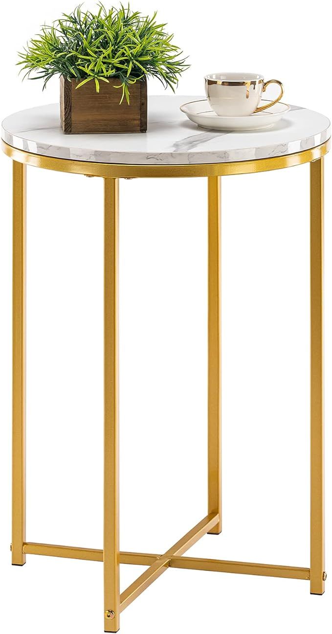 TECHMILLY Round End Table, Faux Marble Sofa Table, Accent Side Table with Metal Frame, Modern Gol... | Amazon (US)