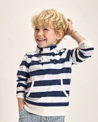 Kids Long Sleeve Striped French Terry Half Button Pullover - Driftwood Bay - BLUE | Gymboree | Gymboree