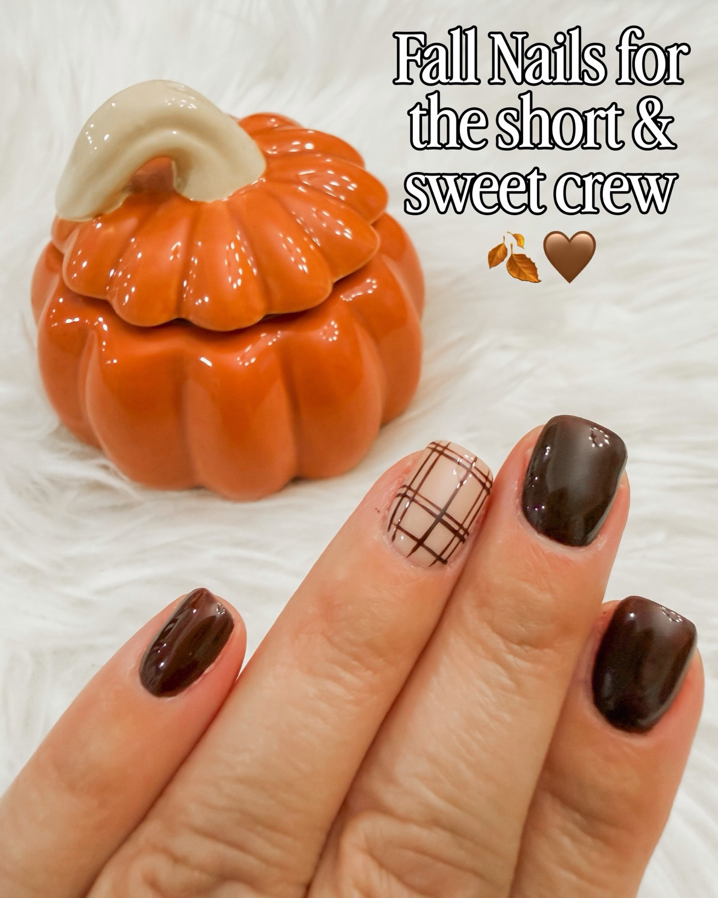 Fall nail inspo that goes with every cozy sweater in your closet! ☕️🍁 Chocolate brown, a little plaid, and just enough sass to survive another pumpkin spice season (and the Amazon packages I keep pretending I didn’t order 😂).

I almost went with solid chocolate brown, but why not add a little neutral plaid spice to give me all the fall feels!

And for my short nail girlies, who says we can’t have a little fun with nail art?!

Would you wear the plaid accent nail or stick with solid chocolate brown?

#fallnails #fallnails2026 #shortnails #chocolatebrownnails #plaidnails neutral nails fall nail inspo short nail art expresso nails fall nail colors
