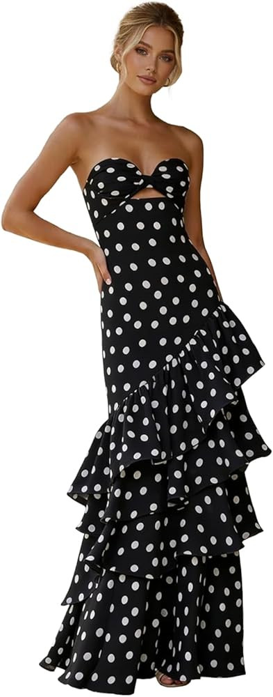 Strapless Tiered Chiffon Prom Dresses for Women Ruffles Sweetheart Mermaid Formal Evening Gowns w... | Amazon (US)