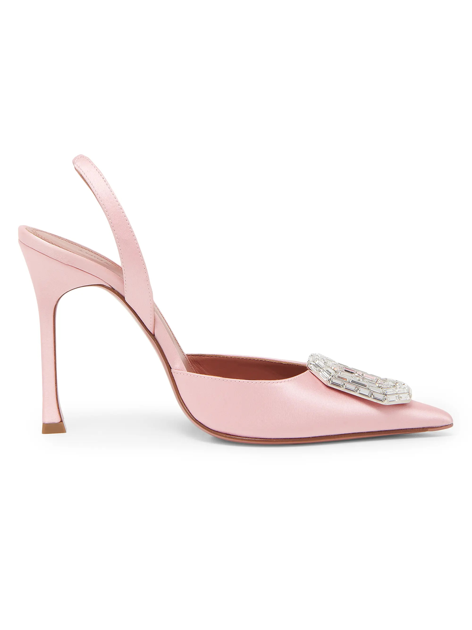 Amina Muaddi Camelia 105MM Satin Slingback Sandals | Saks Fifth Avenue | Saks Fifth Avenue