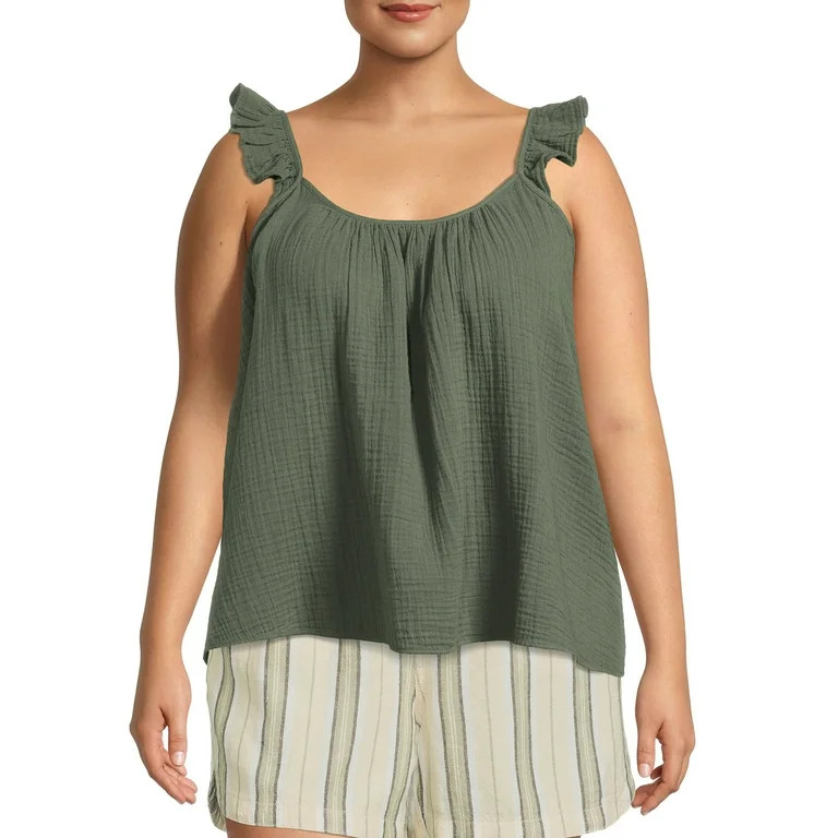 Terra & Sky Women's Plus Size Ruffle Strap Tank Top | Walmart (US)