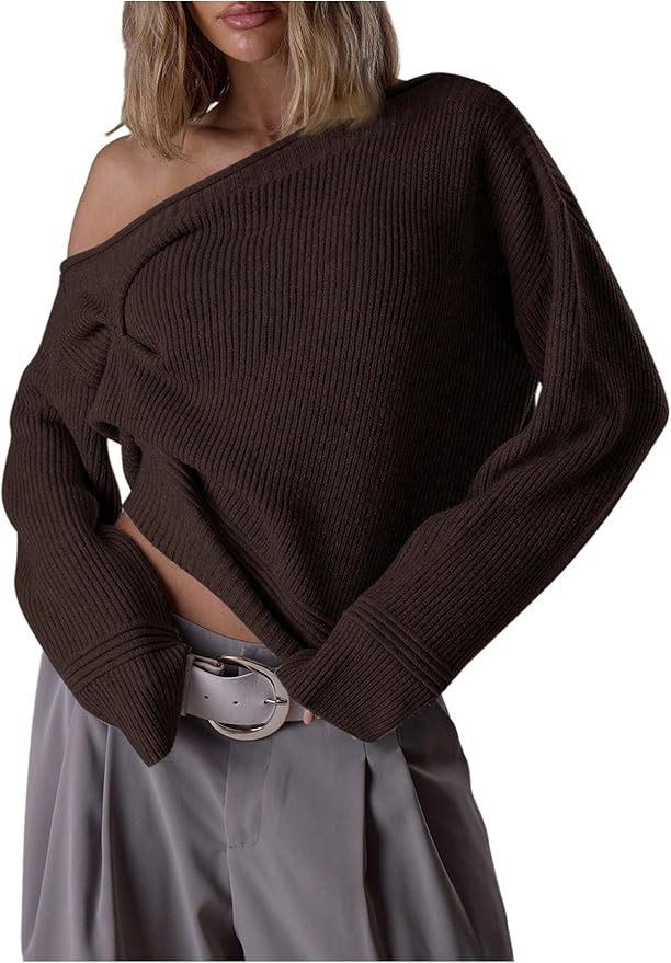 SOLY HUX Women's Off The Shoulder Cropped Sweater Ruched Asymmetrical Long Sleeve Knit Going Out ... | Amazon (US)