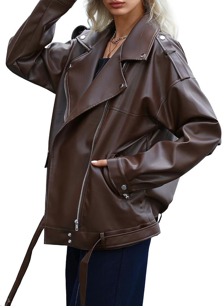 Zando Leather Jacket Women Oversized Motorcycle Biker Jacket Women Outfits Clothes for Women Bomb... | Amazon (US)