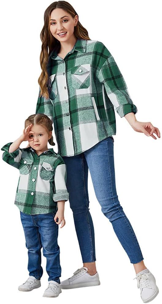 Mommy and me Matching Outfits Plaid Flannel Shirts Long Sleeve Lapel Autumn Casual Mom Daughter F... | Amazon (US)