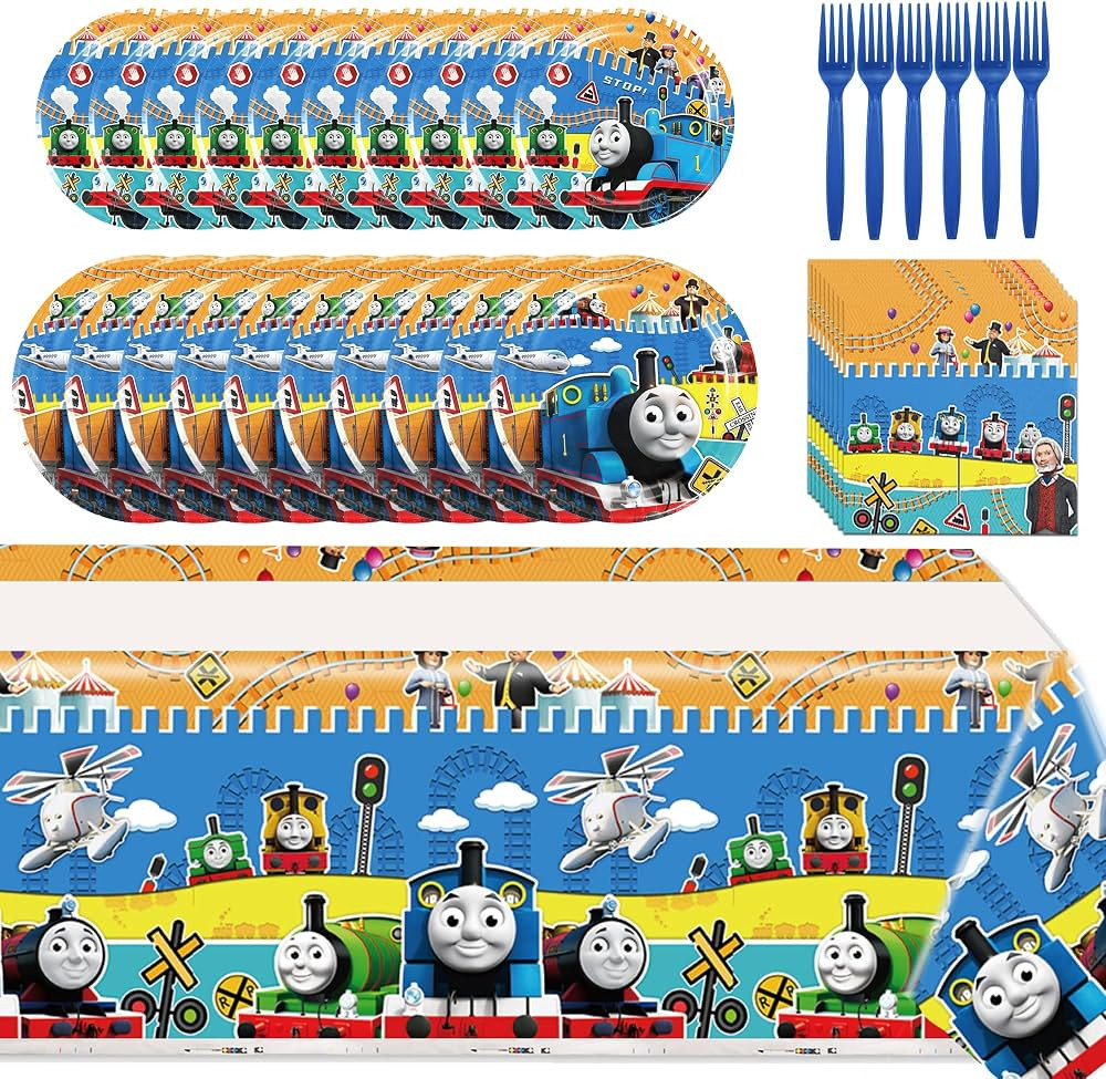 Cartoon Train Birthday Party Decoration Pack, Cartoon Party Supplies Tableware Include Plates, Na... | Amazon (US)