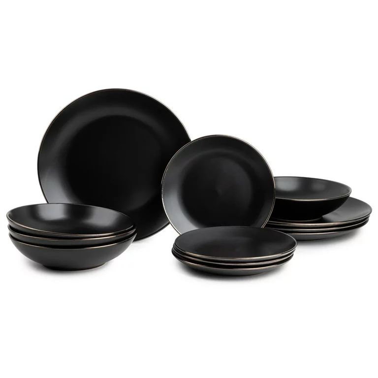 Thyme & Table Dinnerware Black Onyx Stoneware, 12 Piece Set | Walmart (US)