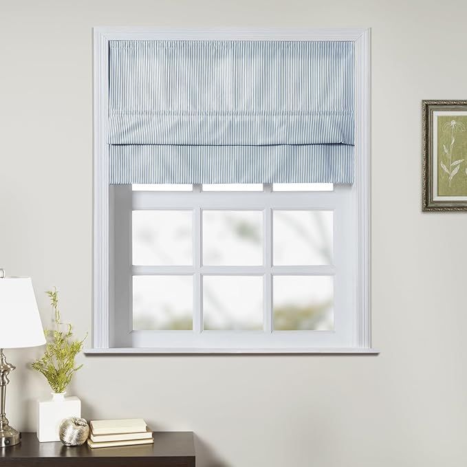 TWOPAGES Cordless Farmhouse Ticking Stripe Roman Shades Roman Blinds for Windows, Custom Made Lig... | Amazon (US)