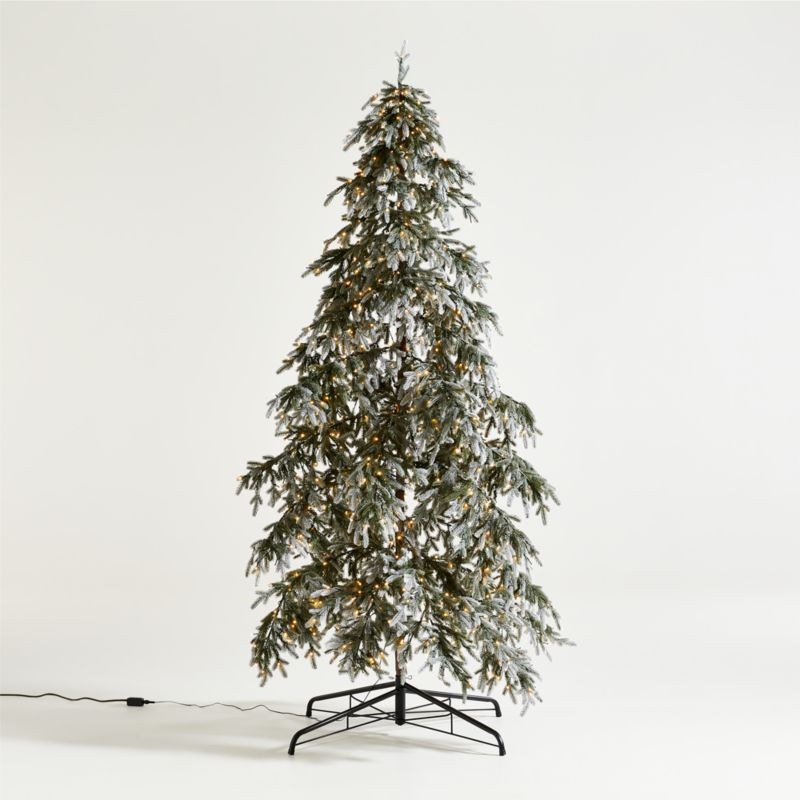 Flocked Downswept Pre-Lit LED Christmas Tree 9' | Crate & Barrel | Crate & Barrel