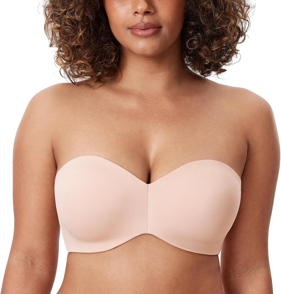 DELIMIRA Women's Strapless Bra Unlined Underwire Minimizer Plus Size Support | Amazon (US)
